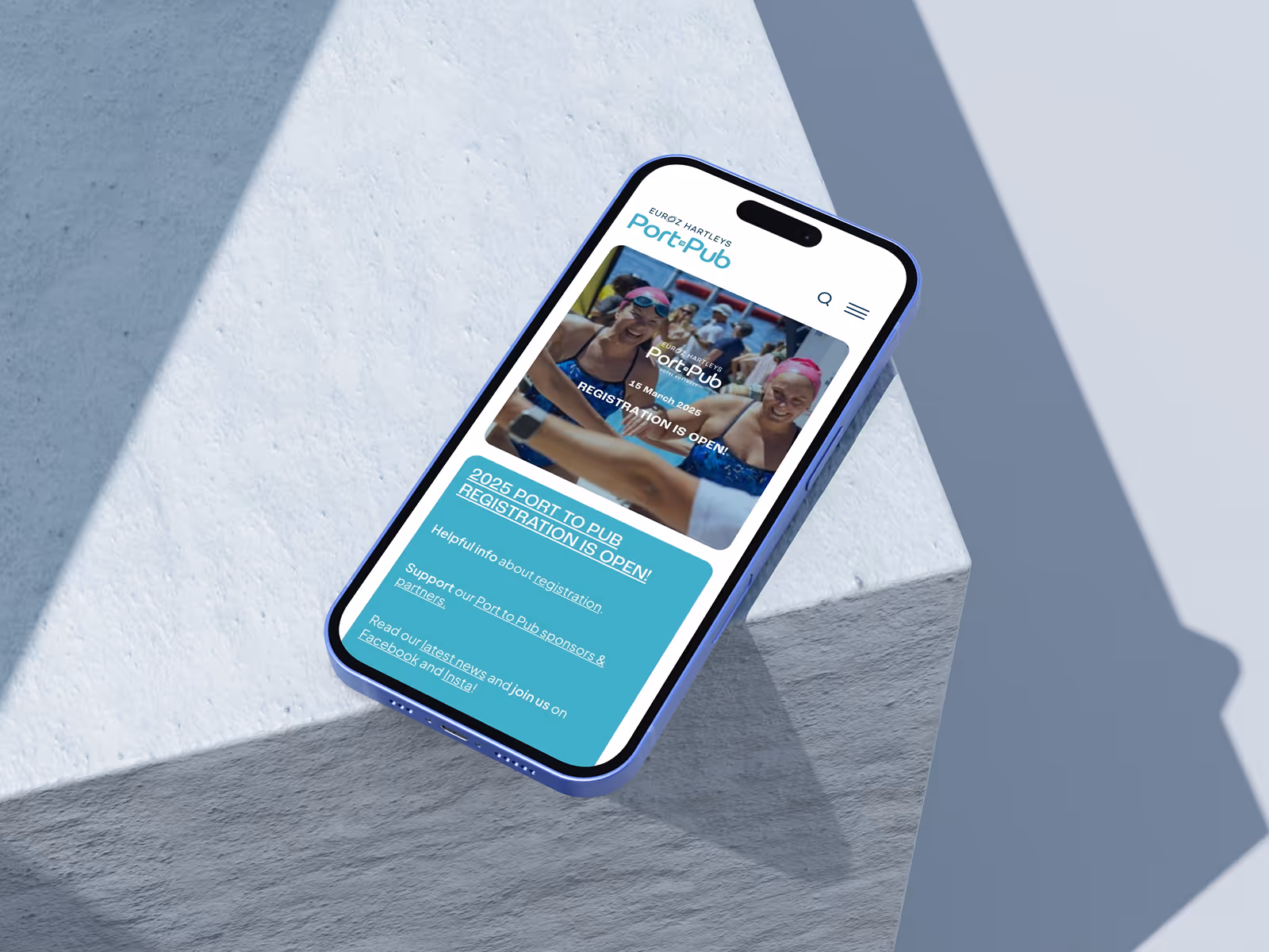 Port to Pub Website Mockup on iPhone 16