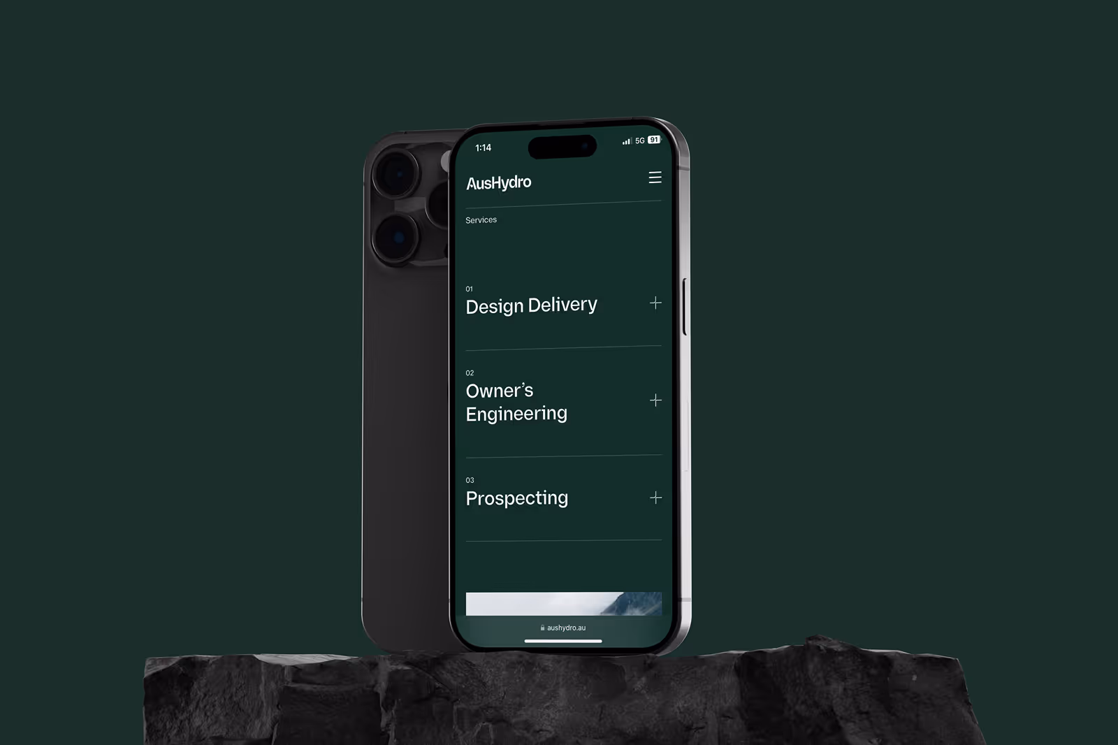 AusHydro website mockup on an iPhone 15 Pro