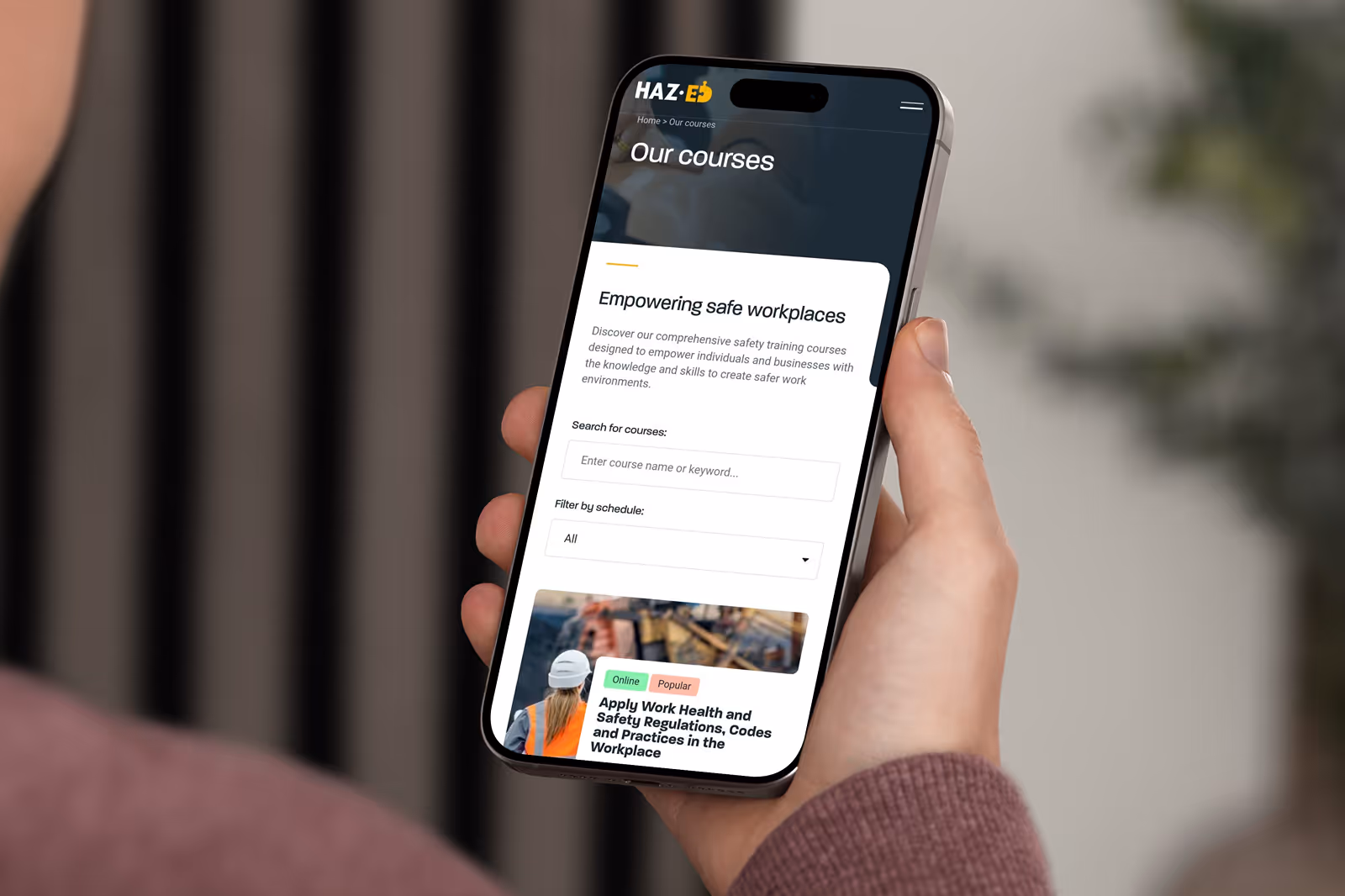Haz-Ed Course Overview Page Mockup on iPhone 15 Pro
