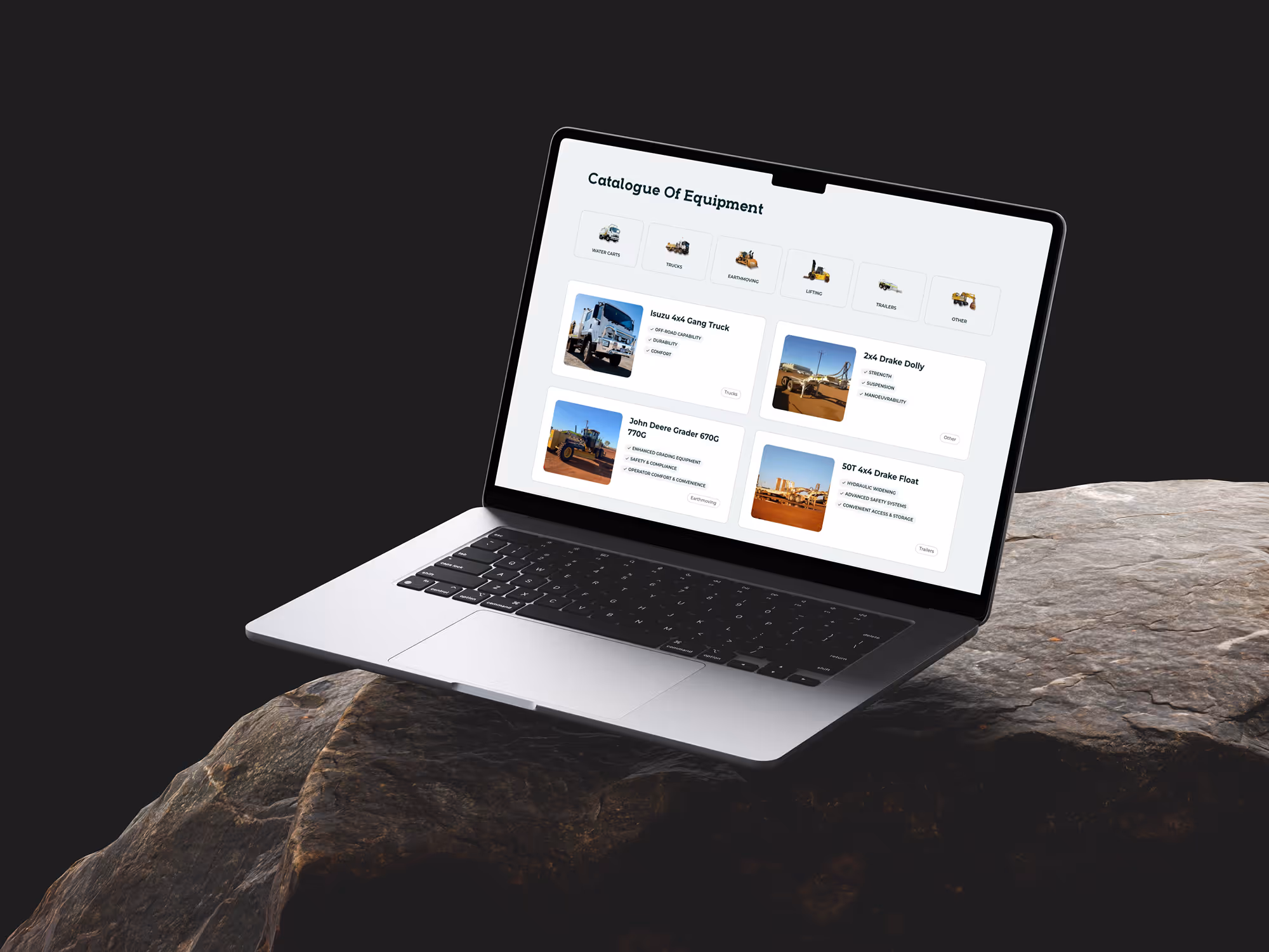 Finmec's Equipment Hire page mockup