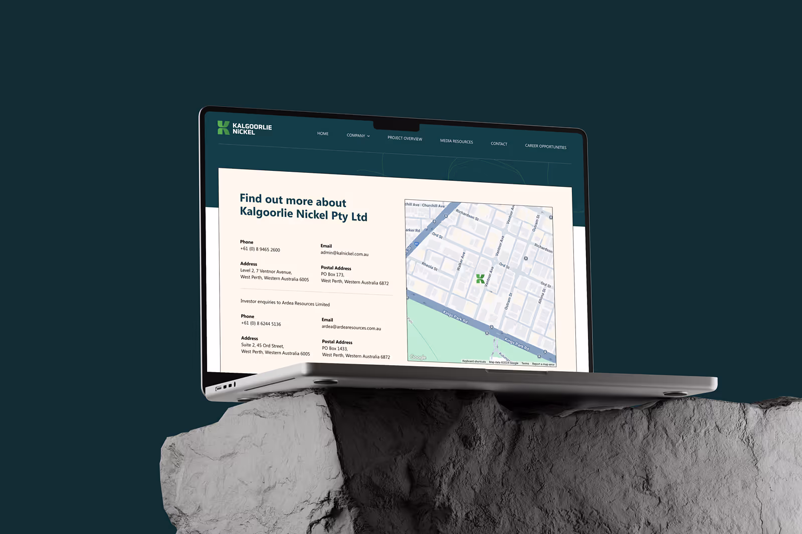 Kalgoorlie Nickel Contact Page Mockup